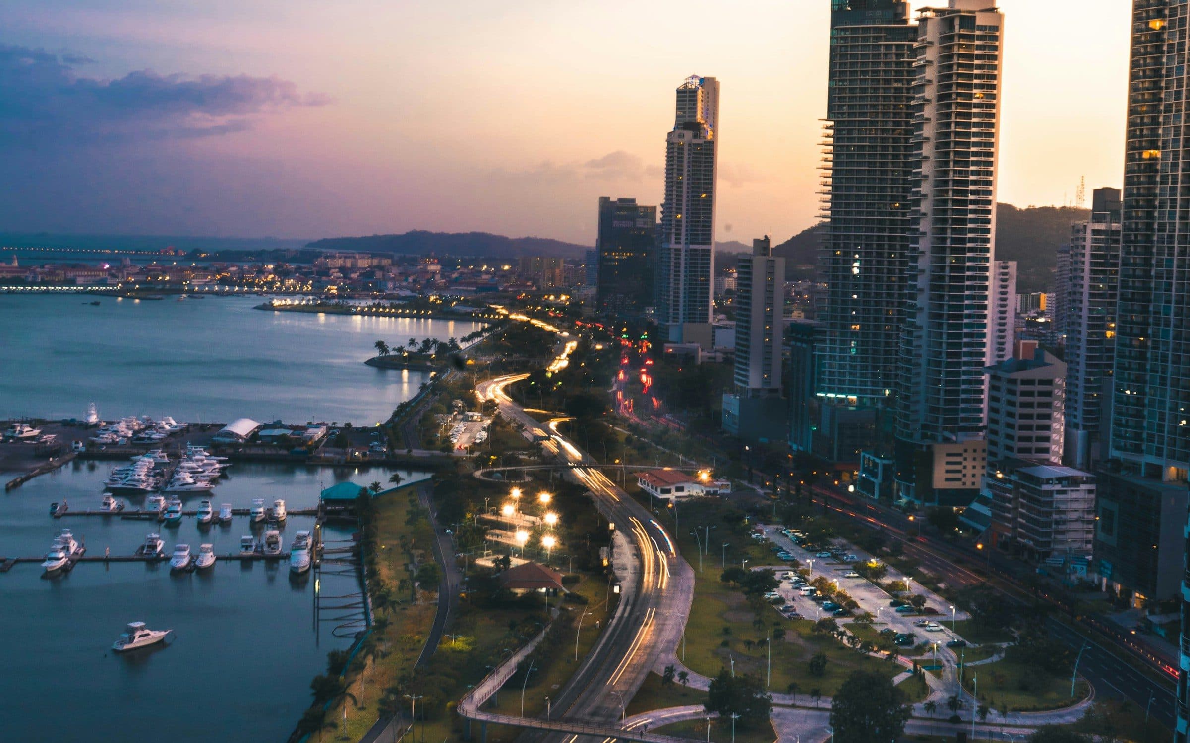 Panama City skyline along the Pacific coast